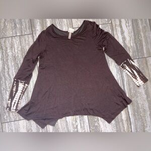 Knox Rose Medium Shark Bite Women's Brown Long Sleeve Top Tie Dye Cuffs
